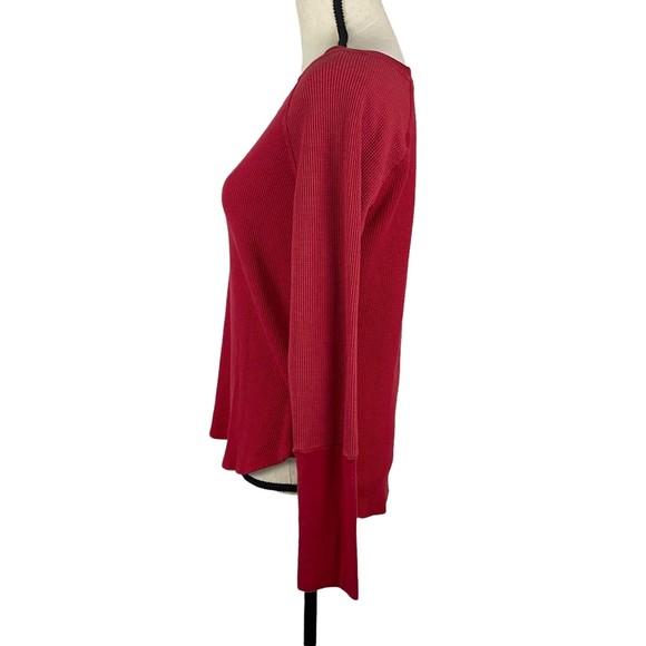 SPLENDID RED SCOOP NECK WAFFLE KNIT THERMAL TEE RAGLAN TOP SMALL - Picture 5 of 9